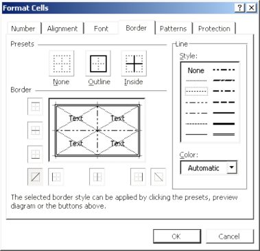 Mục Border dùng cho việc thiết lập đường viền của các ô với rất nhiều 12