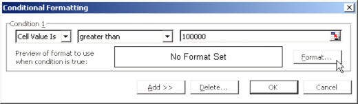 Ví dụ định dạng các ô trong cột TTHU với điều kiện giá trị lớn hơn 100000 12