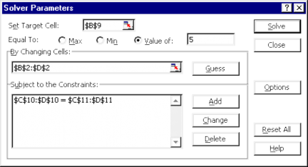 có Trong hộp By Changing Cells ta dùng mouse để chọn vùng lưu kết quả nghiệm là 1