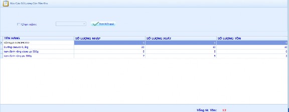 Hình 34 Form tồn kho hiện tại năm Sau đó chúng ta nhập năm đểm xem kết quả 18