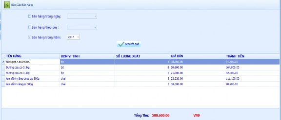 Hình 31 Báo cáo bán hàng theo năm Tiếp tục đến với Báo cáo nhập hàng nhấn 9