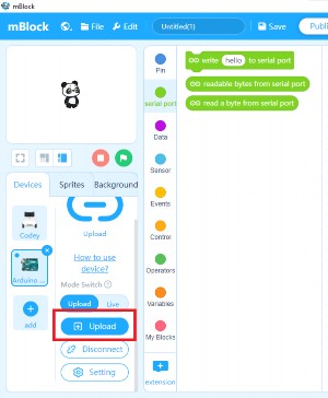 Bị → Chọn Conncect Tiến hành nhấn nút Upload để nạp code vào mạch Arduino 3