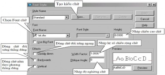 Ta có thể xem kiểu chữ vừa tạo tại ô Preview Có thể thay đổi tên và xoá 9