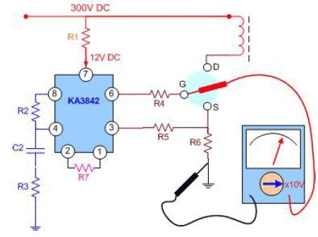 Nếu đo chân G thấy có khoảng 2VDC hoặc 4VAC và kim dao động như trên là IC đã 12