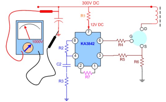 dòng Đo trên tụ lọc xem có 300VDC chưa Nếu chưa có thì cần xem lại cầu chì 8