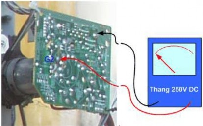 Đo điện áp G2 tại chân đế đèn hình để kiểm tra sự hoạt động của cao áp 7