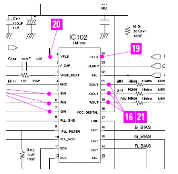 IC tiền khuếch đại Video LM 1236 Chân 1 V BLK nhận xung mành từ IC công xuất mành 6