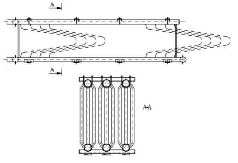 Hình 5 4 Dàn lạnh xương cá 1 Ống góp ngang 3 Ống góp dọc 2 Ống trao đổi nhiệt 3