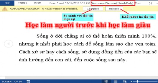 Hình 4 2 17 Để tìm những tập tin mà chưa được lưu Tab File Info Version 17