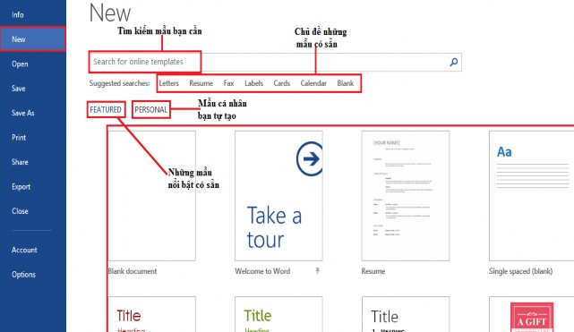 Hình 4 2 24 Ví dụ Bạn muốn tìm một mẫu Sơ yếu lý lịch Tab File New 3