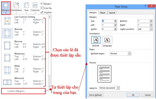 Hình 4 4 2 Chọn hướng cho trang Vào Tab Page Layout group Page Setup Orientation 1