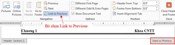  Sau đó bạn chỉnh lại Header Footer cho phần chương 2 Các phần còn lại 2
