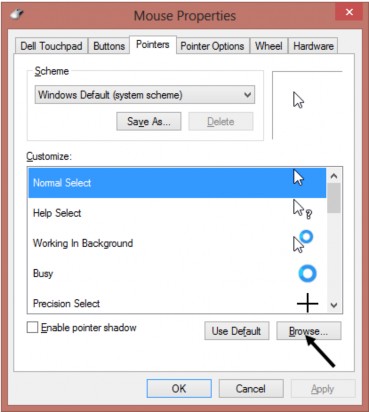 Hình 3 28 – Màn hình Pointers Hình 3 29 – Màn hình chọn hình dáng chuột Trên 10