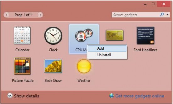 Hình 3 33 – Màn hình Gadgets Gỡ bỏ Gadget ngoài desktop Nhấp chọn Gadget cần gỡ 3