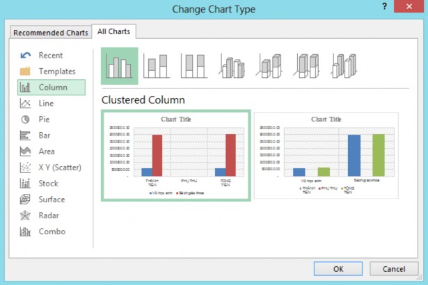 o Column biểu đồ cột Một biểu đồ cột thường biểu thị các thể loại dọc 1