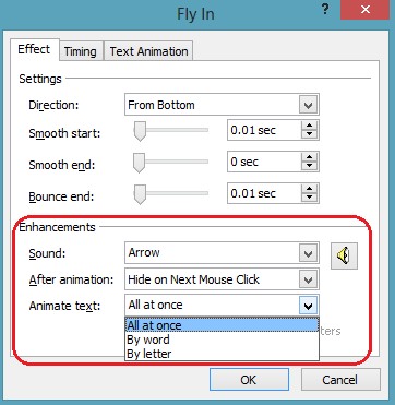 Sound chọn âm thanh xuất hiện cùng với chuyển động của hiệu ứng nếu muốn 8