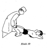 Thầy thuốc Đứng cúi phía dưới chân người bệnh hai bàn tay úp đặt trên gối 3