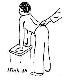 Người bệnh Đứng dạng hai chân cách nhau 40cm hai tay chống trên điểm tỳ cao 8