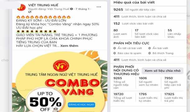 Hình 2 4 Hiệu quả của bài viết có quảng cáo trên fanpage của Việt Trung Nguồn 1