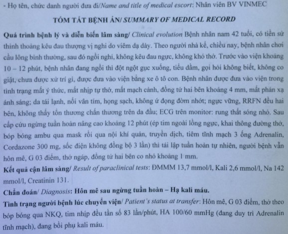 Hình 1 giấy chuyển viện của bệnh viện Vinmec Bệnh nhân đến khoa cấp cứu A9 1