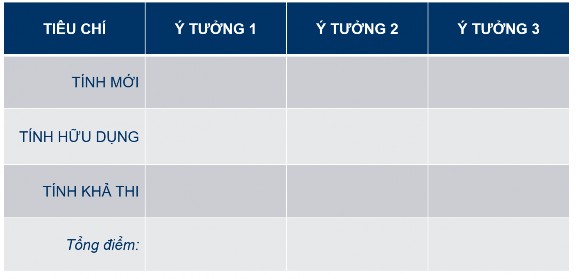 Mẫu phiếu cho điểm dùng để đánh giá ý tưởng và ra quyết định lựa chọn 3