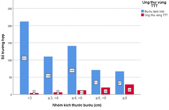 Biểu đồ 3 6 Phân bố số trường hợp ung thư theo nhóm kích thước bướu Nhận 1