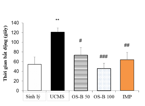 Hình 3 22 Ảnh hưởng của OS B 50 và 100 mg kg lên biểu hiện trầm cảm của chuột 6