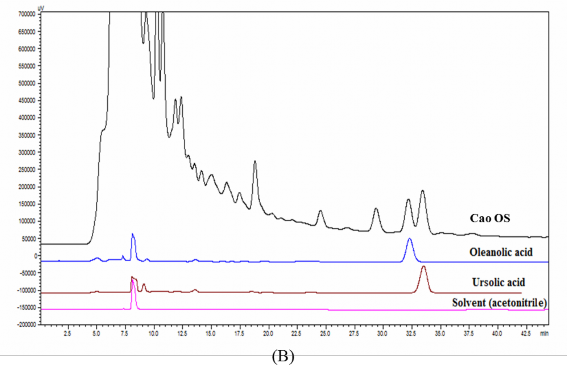 Hình 2B Sắc ký đồ của cao OS acid ursolic và acid oleanolic 2 Sắc ký đồ các chất 3