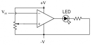 In the above circuit we have an op amp connected as a comparator comparing the input voltage with a 5