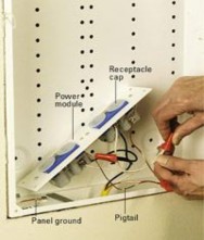 Step 5 Remove knockouts and fasten the surge protector and GFCI power module into the network box 5