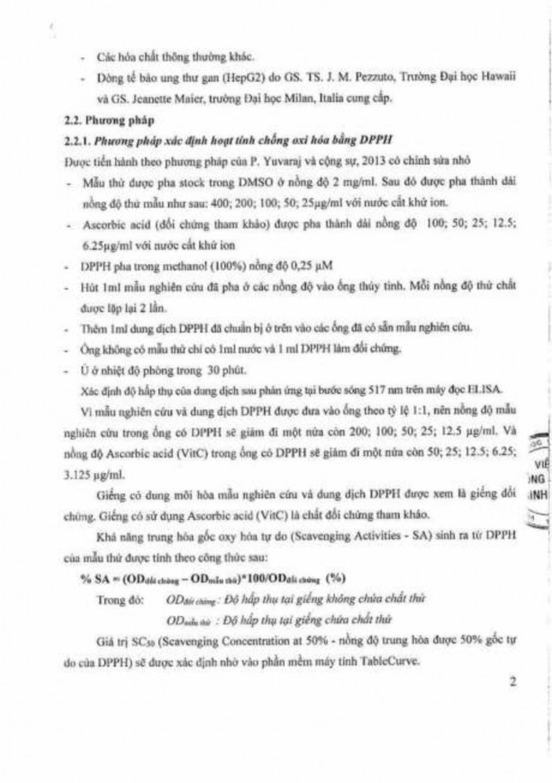 Phụ lục 136 Kết quả thử hoạt tính chống oxy hóa và hoạt tính gây độc tế 4