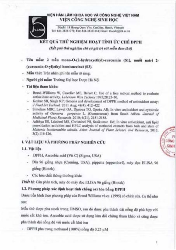 Phụ lục 140 Kết quả thử hoạt tính chống oxy hóa của các dẫn chất mono O 2 5