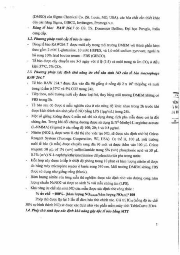 Phụ lục 141 Kết quả thử hoạt tính chống viêm của các dẫn chất mono O 2 8