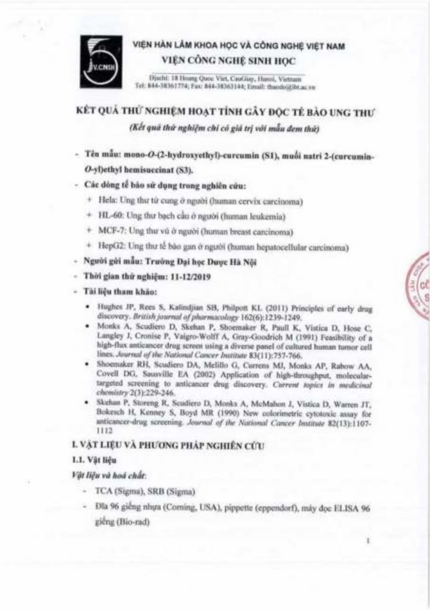 Phụ lục 142 Kết quả thử hoạt tính kháng tế bào ung thư của các dẫn chất 3