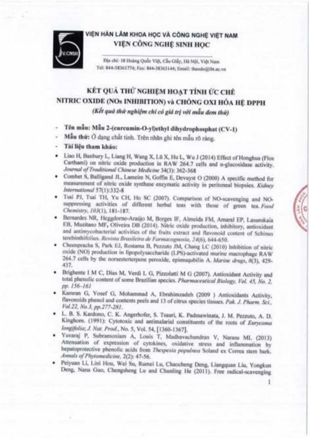 Phụ lục 143 Kết quả thử hoạt tính chống oxy hóa và chống viêm của dẫn 8