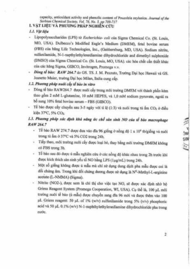 Phụ lục 143 Kết quả thử hoạt tính chống oxy hóa và chống viêm của dẫn 1