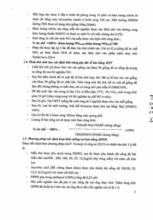 Phụ lục 143 Kết quả thử hoạt tính chống oxy hóa và chống viêm của dẫn 2
