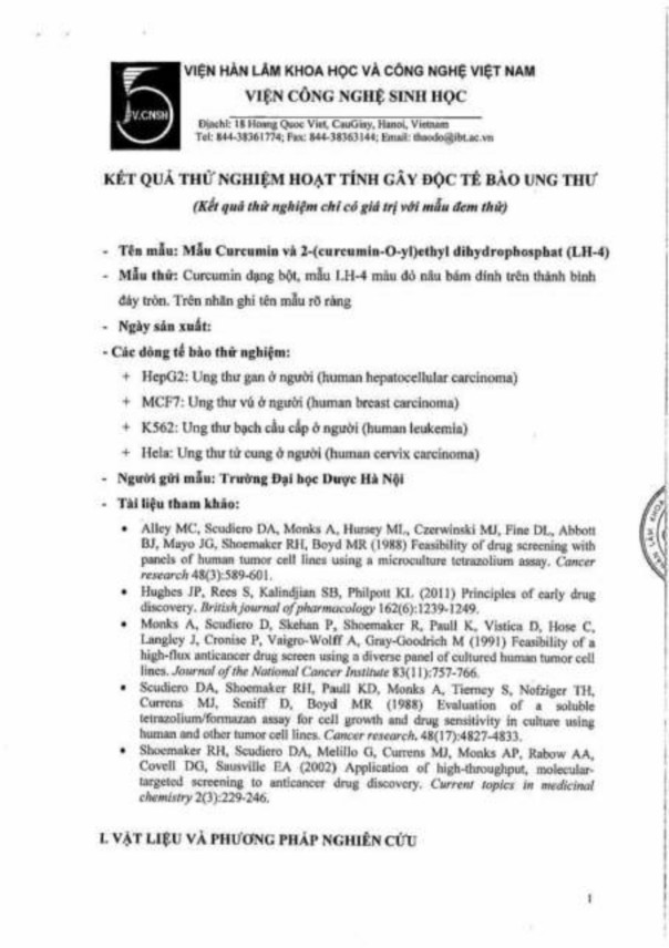 Chống oxy hóa và chống viêm của dẫn chất 2 curcumin O yl ethyl dihydrophosphat PH11 6