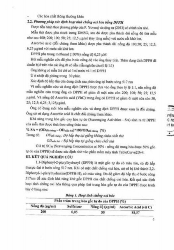 Phụ lục 148 Kết quả thử hoạt tính chống oxy hóa của dẫn chất muối natri 2 O 1