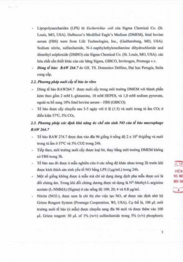 Tính chống viêm của dẫn chất muối natri 2 O 2 hydroxyethyl curcumin ethyl sulfat PH13 4