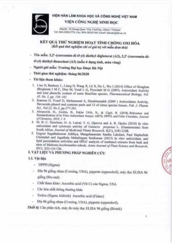 Tính chống viêm của dẫn chất muối natri 2 O 2 hydroxyethyl curcumin ethyl sulfat PH13 7