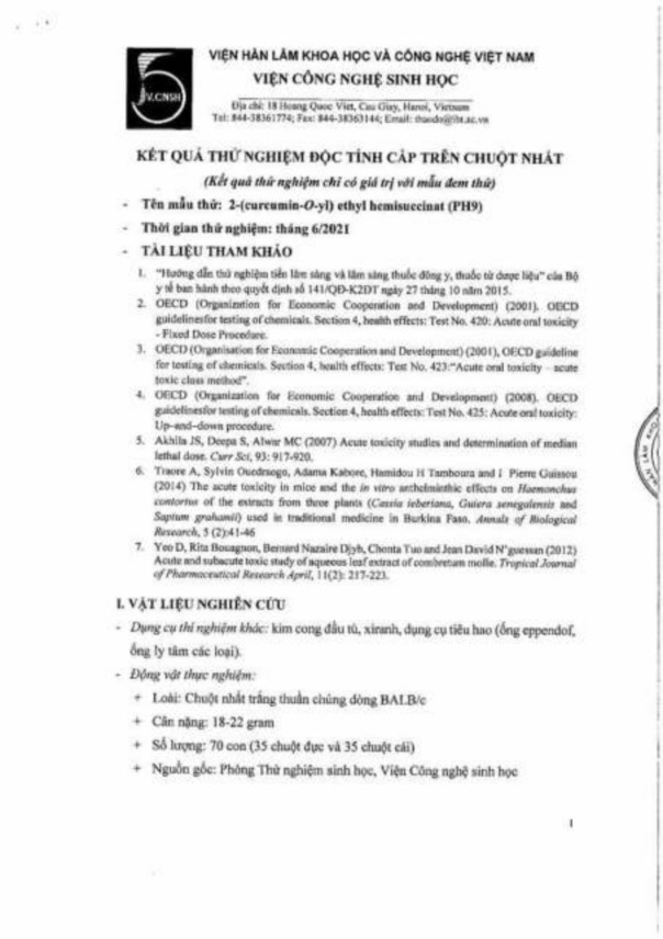 Phụ lục 154 Kết quả đánh giá độc tính cấp trên chuột của 6