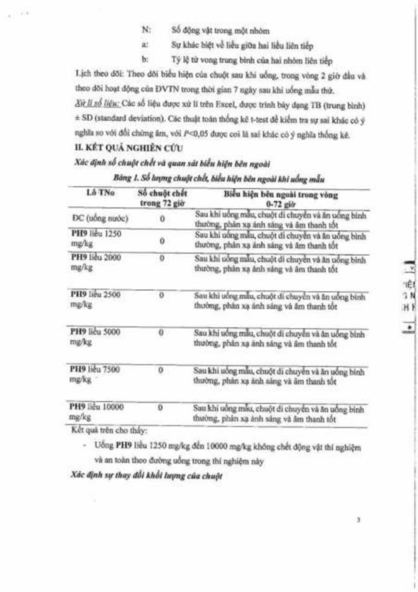 Ethyl curcumin PH9 Phụ lục 154 Kết quả đánh giá độc tính cấp trên chuột của 8
