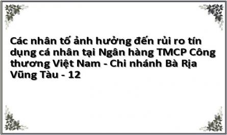 Các nhân tố ảnh hưởng đến rủi ro tín dụng cá nhân tại Ngân hàng TMCP Công thương Việt Nam - Chi nhánh Bà Rịa Vũng Tàu - 12