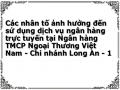 Các nhân tố ảnh hưởng đến sử dụng dịch vụ ngân hàng trực tuyến tại Ngân hàng TMCP Ngoại Thương Việt Nam - Chi nhánh Long An