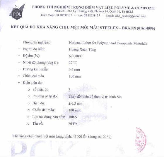 Kết quả thí nghiệm khả năng chịu lực mệt mỏi của chỉ thép 0 7mm trung bình 6