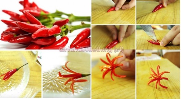 H 2 Hoa tỉa từ trái ớt đơn giản dễ làm có thể dùng trang trí cho nhiều loại 2