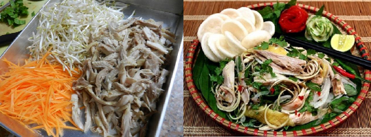 H 14 Nguyên liệu dùng trộn gỏi gà xé phay thịt gà luộc xé nhỏ cà rốt bào giá 2