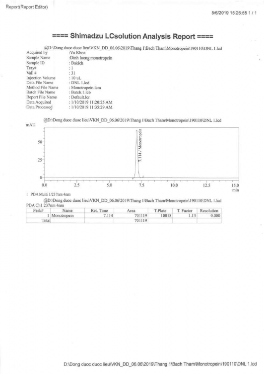 3 Dung dịch chuẩn monotropein định lượng trong dược liệu Ba kích 4 Sắc ký đồ 2
