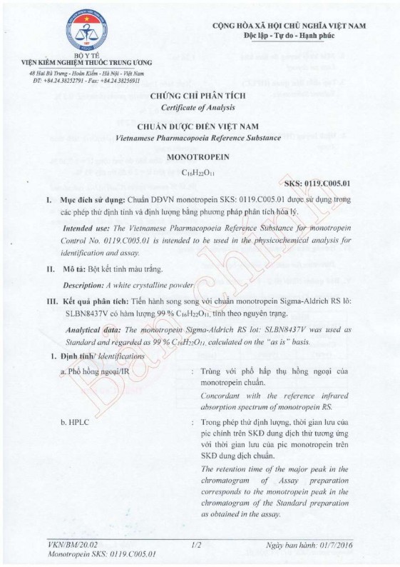 PHỤ LỤC 9 SẮC KÝ ĐỒ CỦA NGHIÊN CỨU ĐỘ ỔN ĐỊNH CHẤT CHUẨN MONOTROPEIN 5